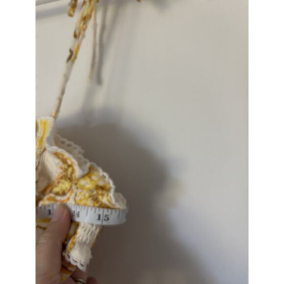 Caroline Costas Dress Large Yellow Floral Smoked Boho New Straps Aline - Picture 9 of 14